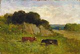 Edward Mitchell Bannister landscape with two cows painting